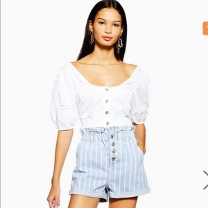 Topshop paper bag denim striped shorts